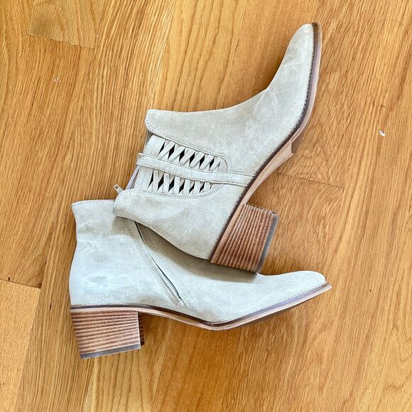 Paul Green Designer Suede Ankle Booties Beige Women's Size US 10 New $520 - Picture 1 of 11